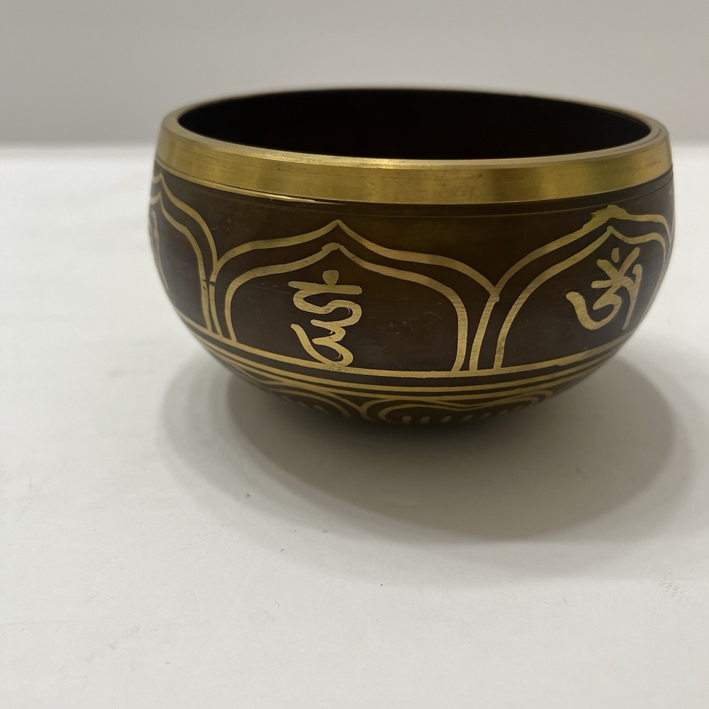 Brass Tibetan Singing Bowl Solid Hand Hammered 4x2.5" Mantra Symbols Meditation